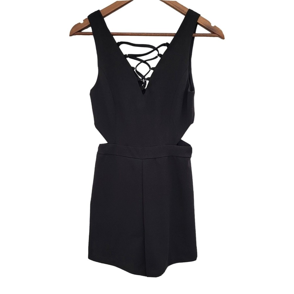 Tally Weijl‎ Women's Size XS Black Romper Shorts Side Cutouts Lace Front